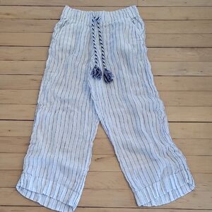 C&C California White Linen Pants with Blue Stripes